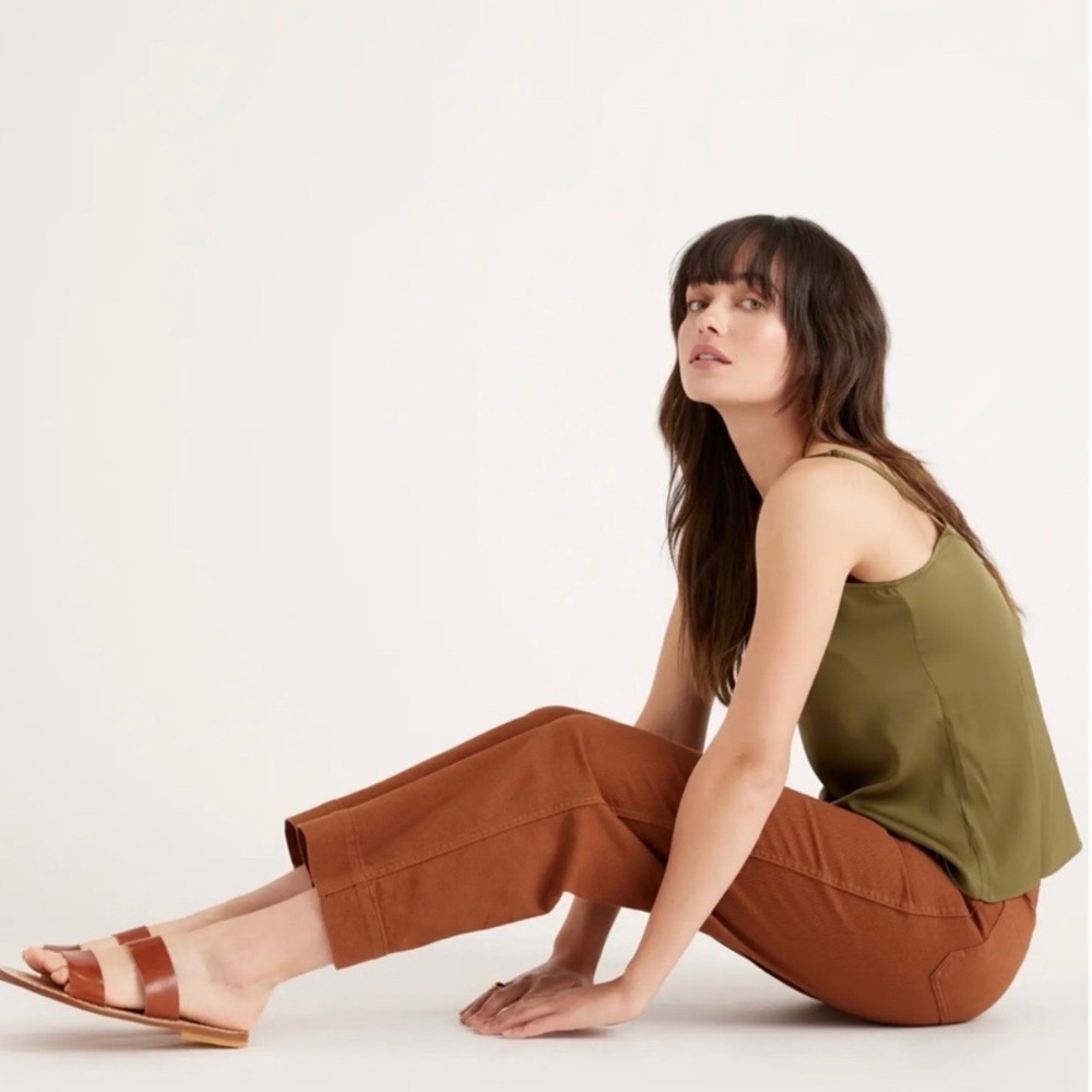 Quince Wide Leg Crop Pants, Organic Stretch Cotton Twill, Rust Brown, Size 29